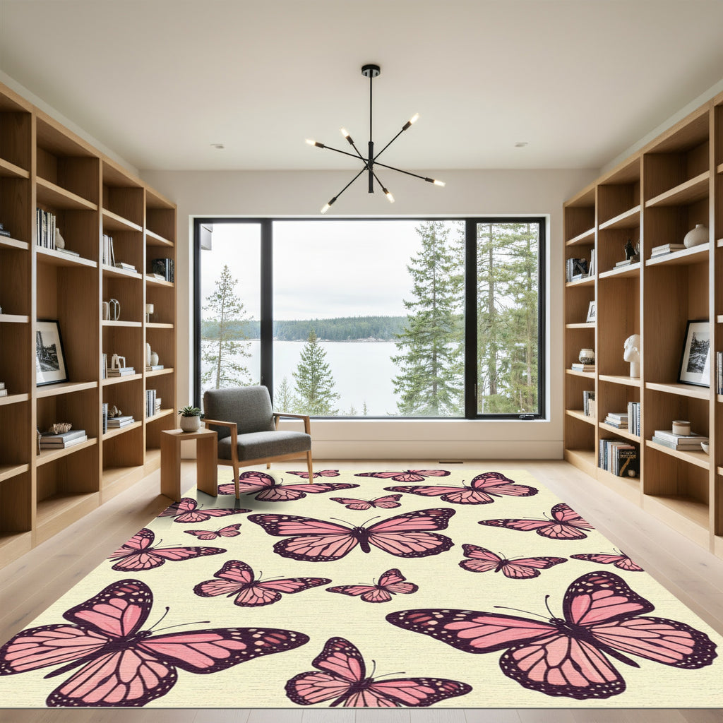 Pink Monarch Butterflies Scattered Composition Rug