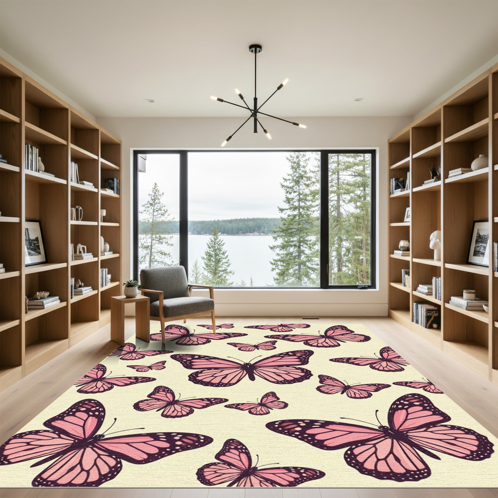 Pink Monarch Butterflies Scattered Composition Rug