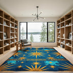 Celestial Gold Starry Blue Geometric Rug
