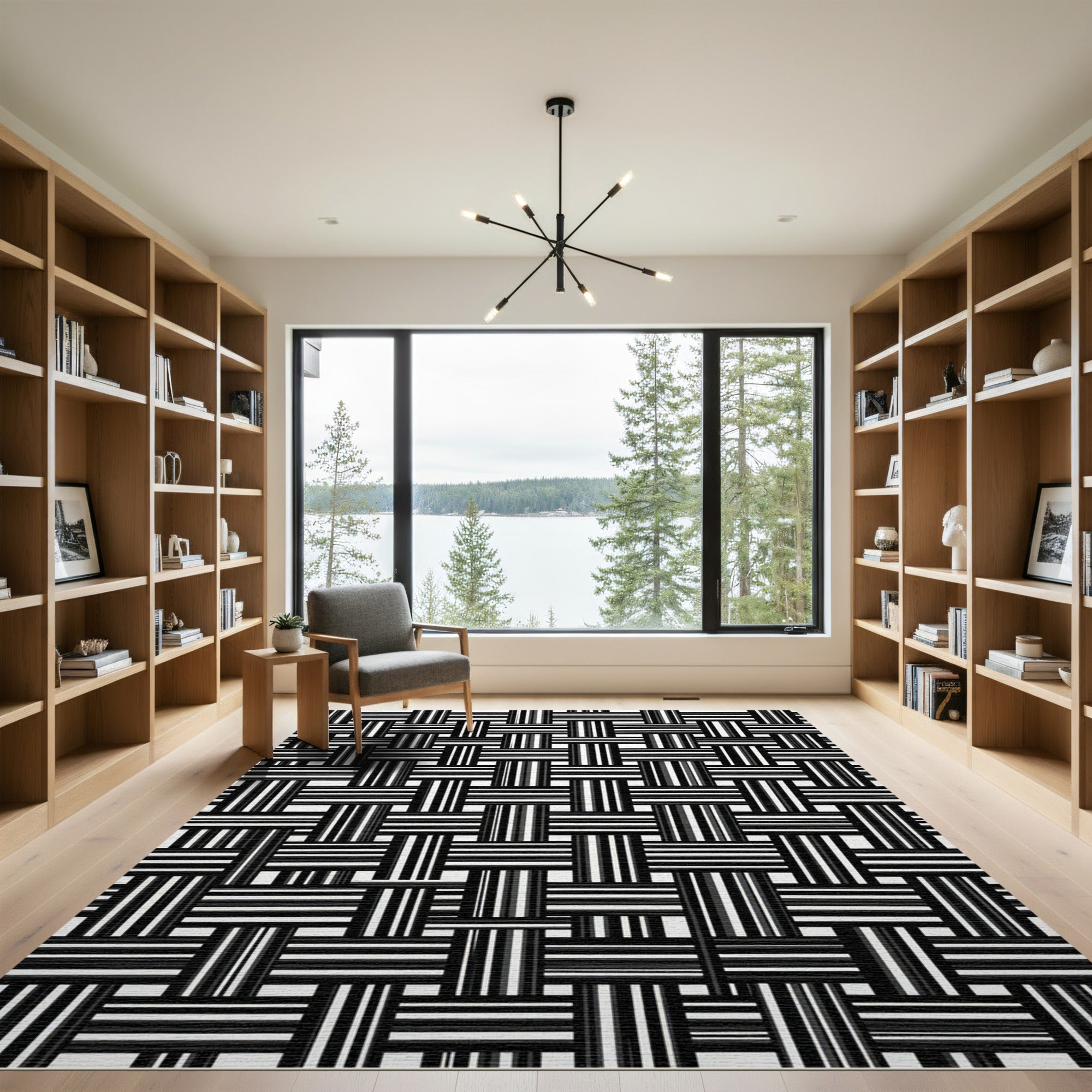 Black White Woven Stripe Rug