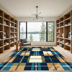 Classic Navy Tartan Plaid Check Rug