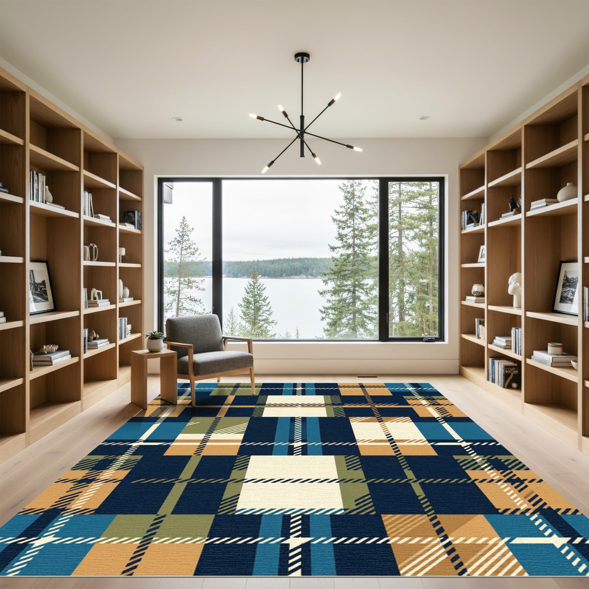 Classic Navy Tartan Plaid Check Rug