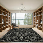 Ornate Silver Palm Leaf Scrollwork Rug