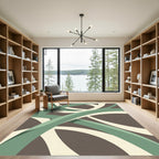 Modern Sage Cream Intertwining Abstract Curves Rug