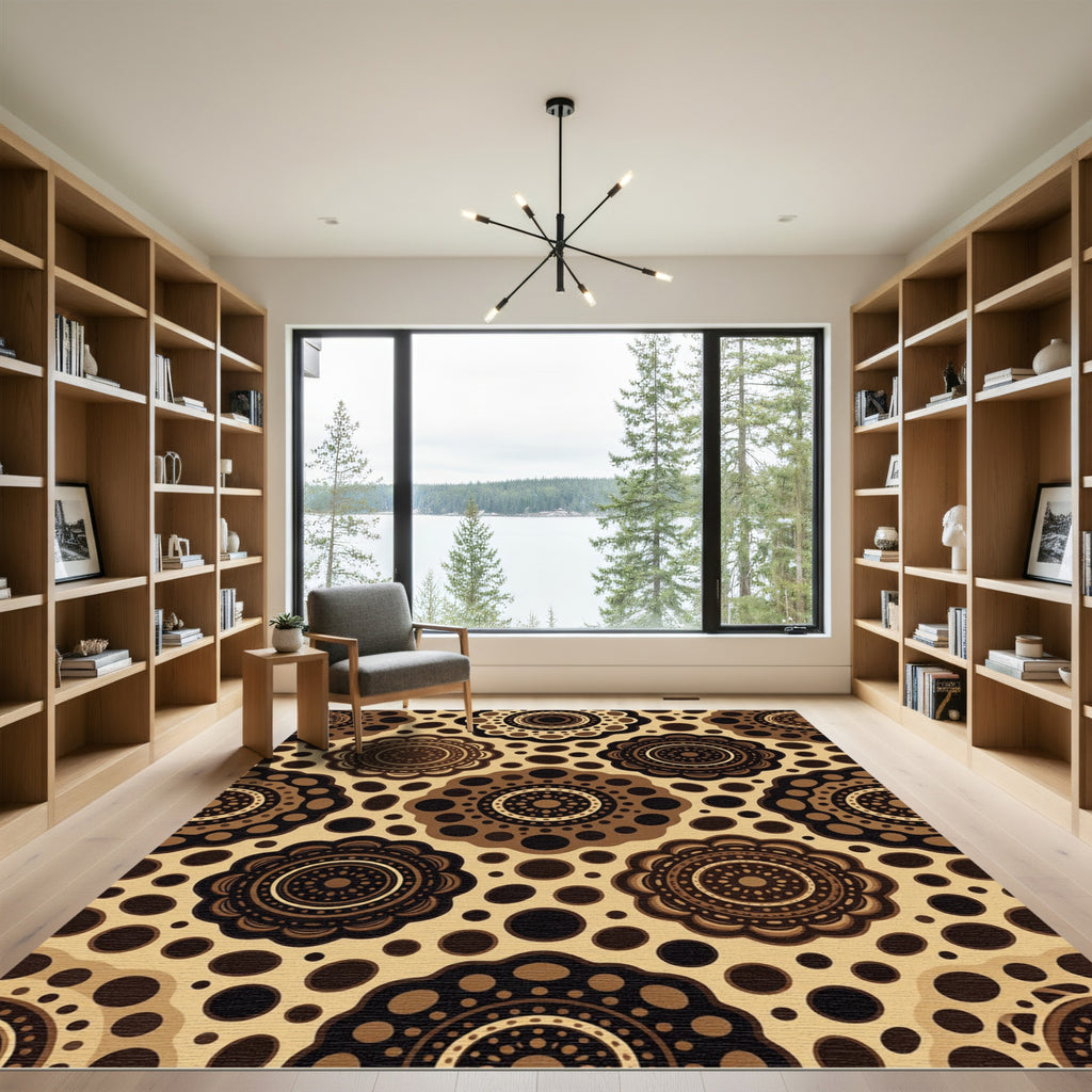 Earthy Brown Mandala Dot Rug