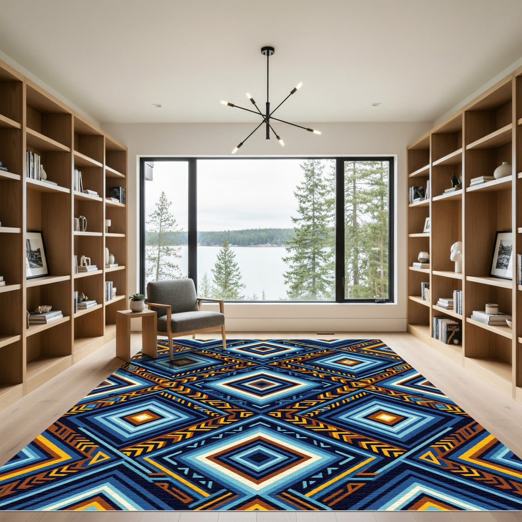 Bold Blue Diamond Geometric Rug