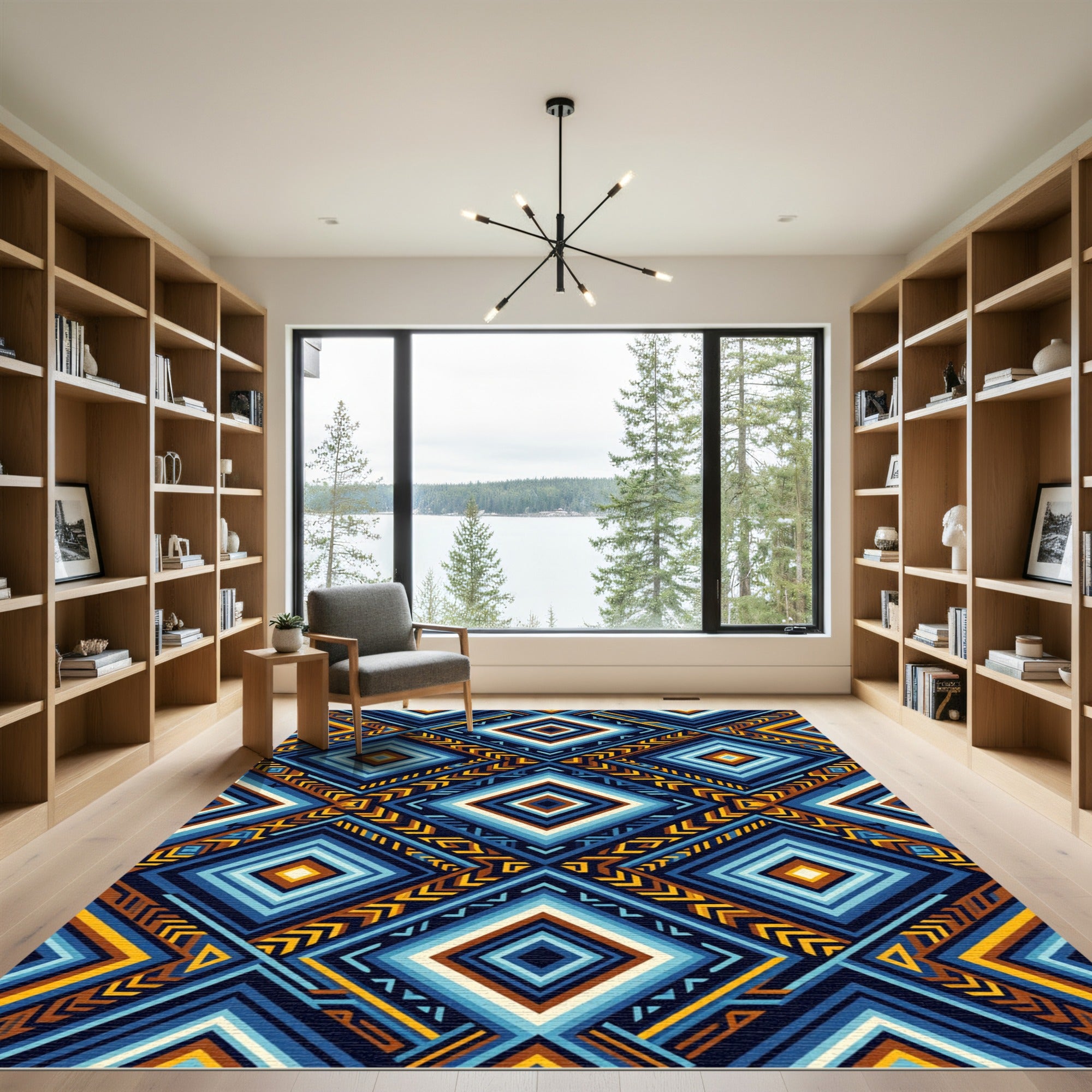 Bold Blue Diamond Geometric Rug