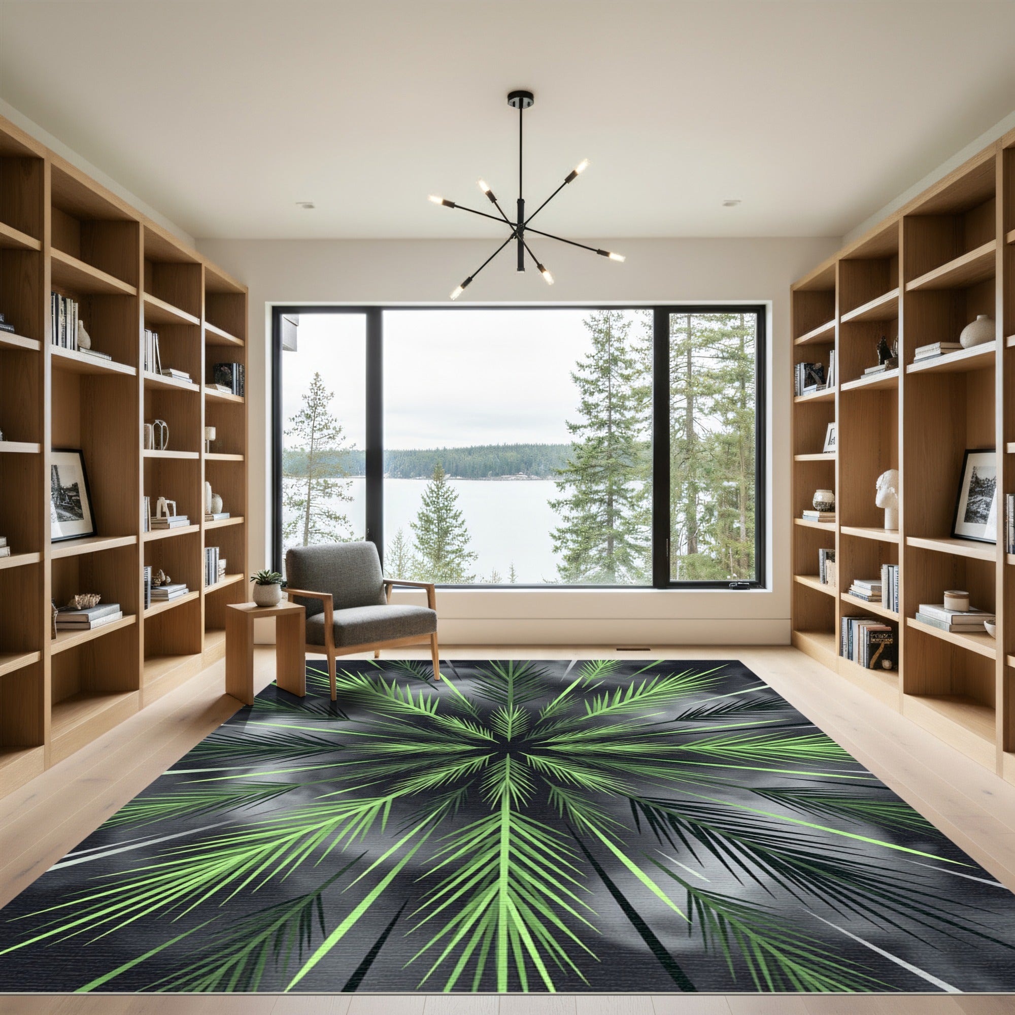 Lush Green Tropical Fern Starburst Rug