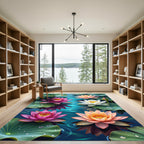 Vibrant Pink and White Lotus Pond Rug