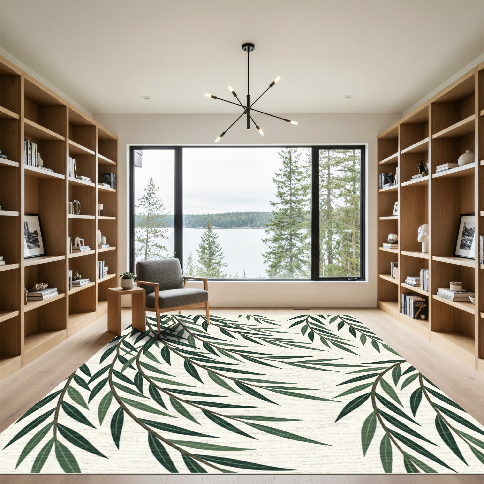 Dark Green Willow Leaf Branches Rug