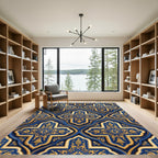 Golden Embellished Royal Blue Quatrefoil Rug