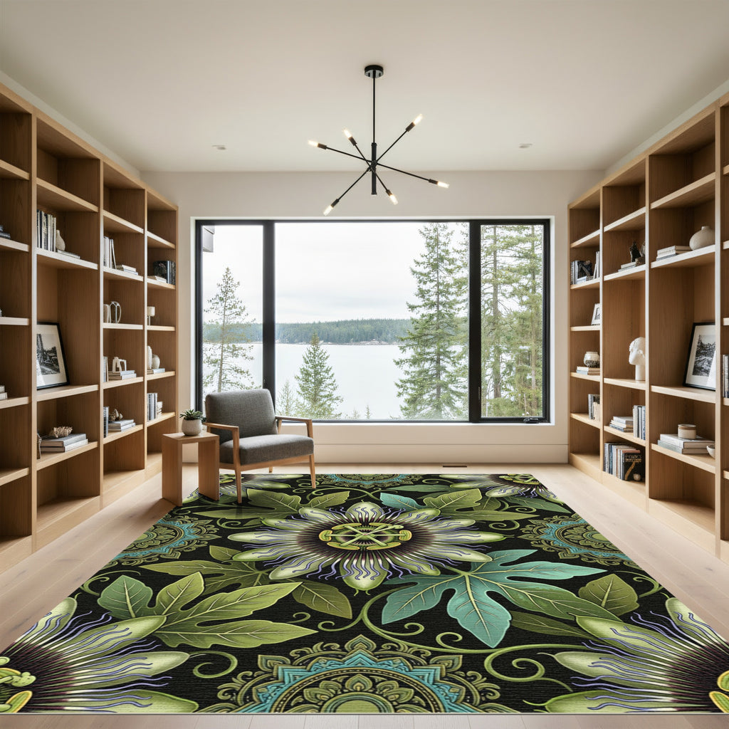 Lush Green Passion Flower Medallion Rug