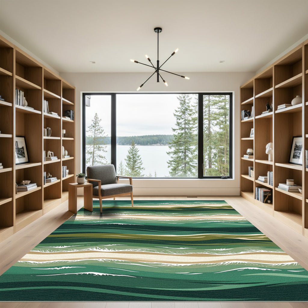 Emerald Green Abstract Ocean Waves Rug