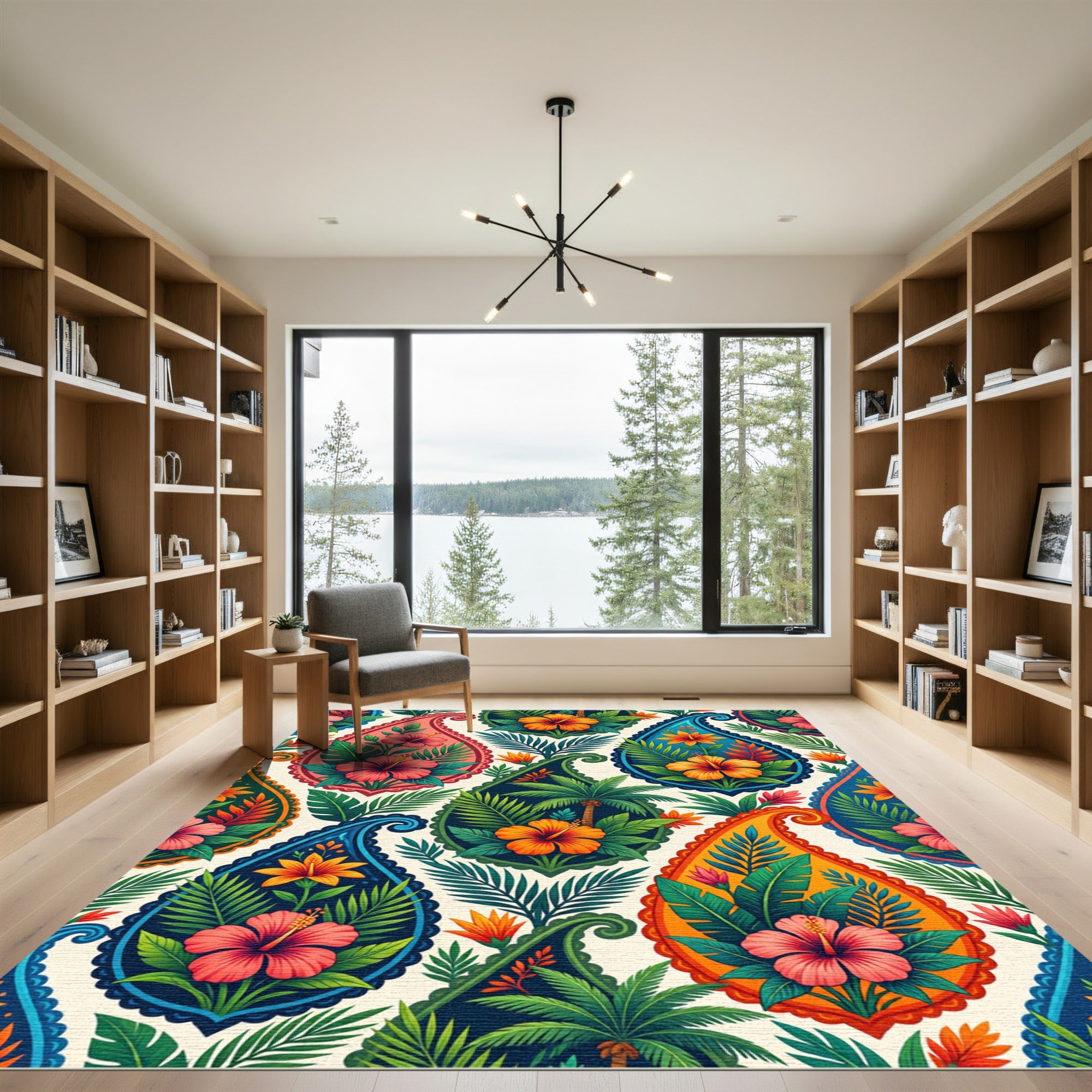 Vibrant Tropical Hibiscus Paisley Floral Rug