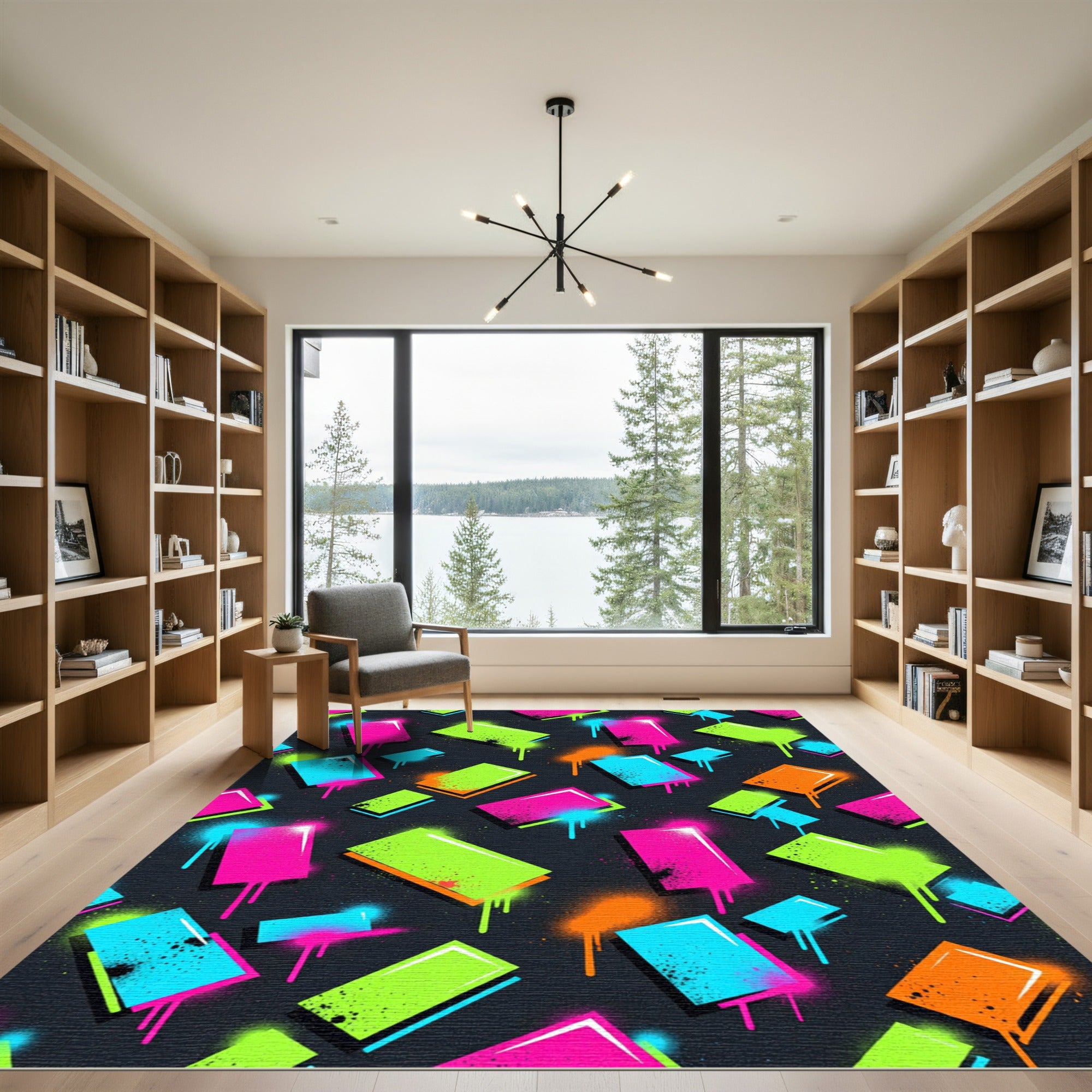Vibrant Neon Graffiti Abstract Shape Rug