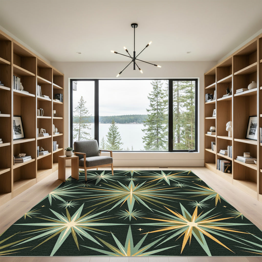 Radiant Starburst Teal Amber Rug