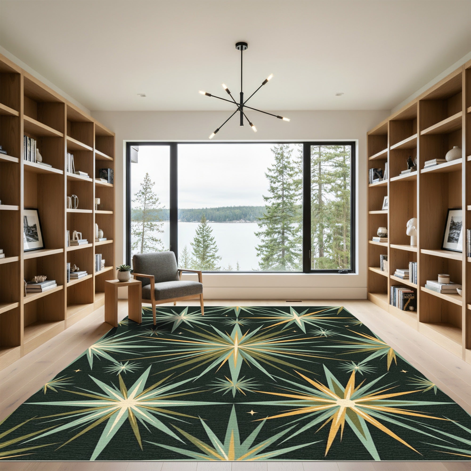 Radiant Starburst Teal Amber Rug