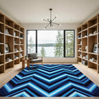 Cool Blue Chevron Zigzag Stripes Rug