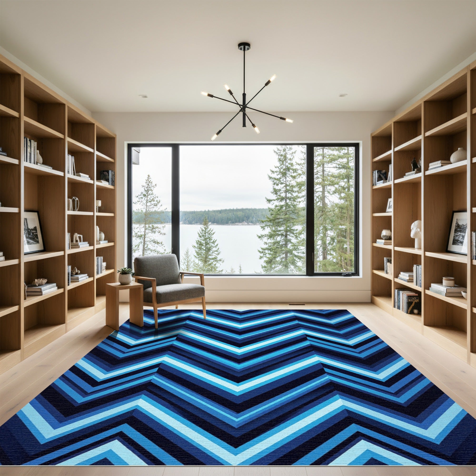 Cool Blue Chevron Zigzag Stripes Rug