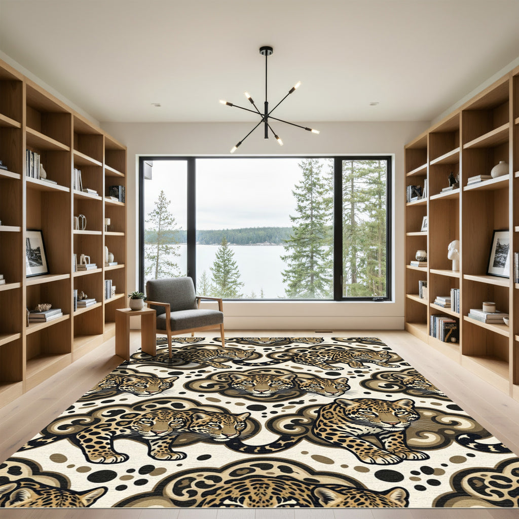Jaguar Clouds Earth Tones Animal Rug