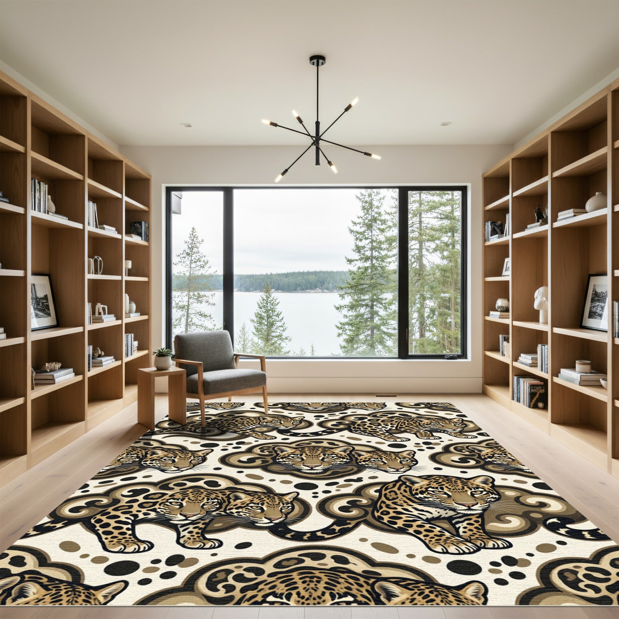 Jaguar Clouds Earth Tones Animal Rug