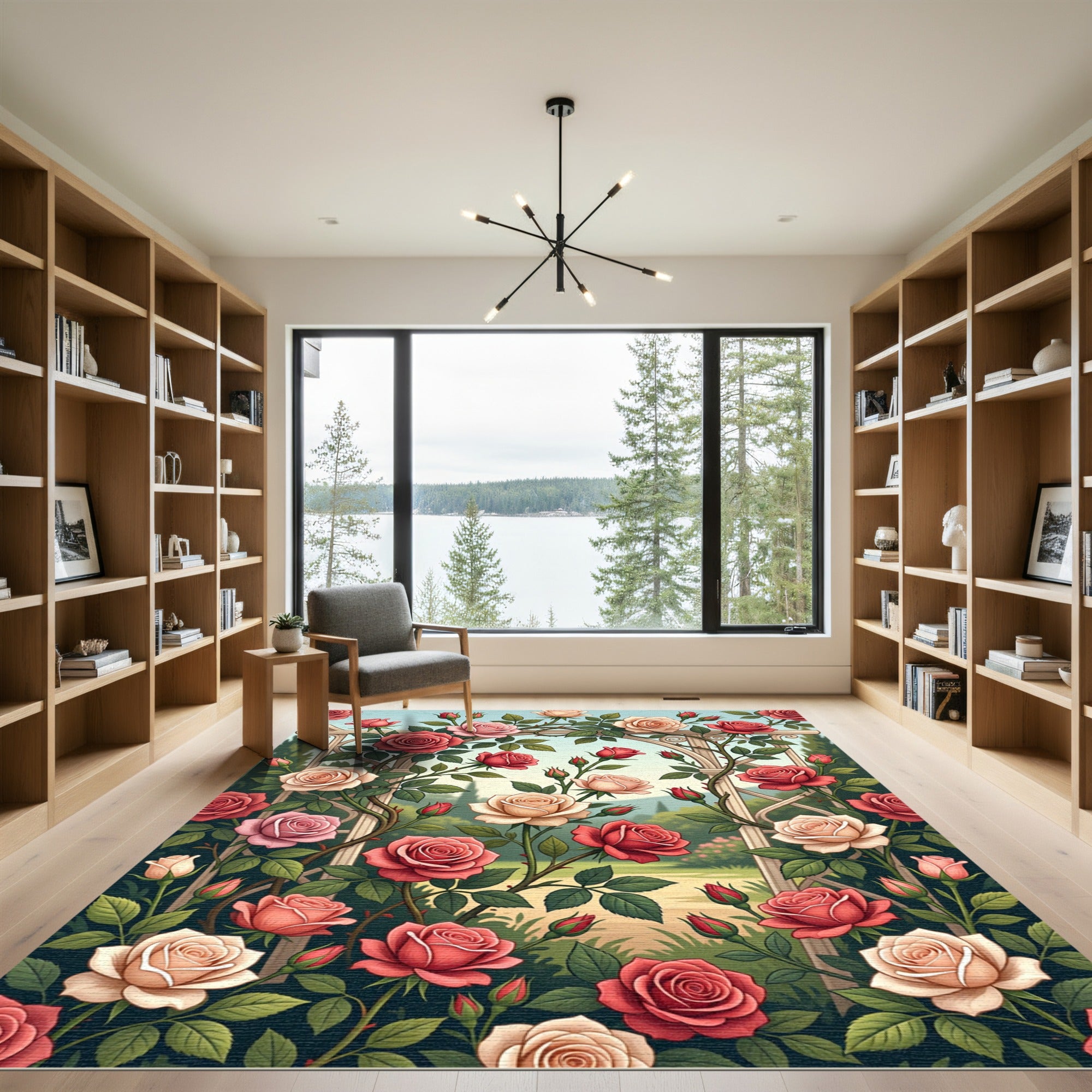 Romantic Crimson Cream Rose Trellis Rug