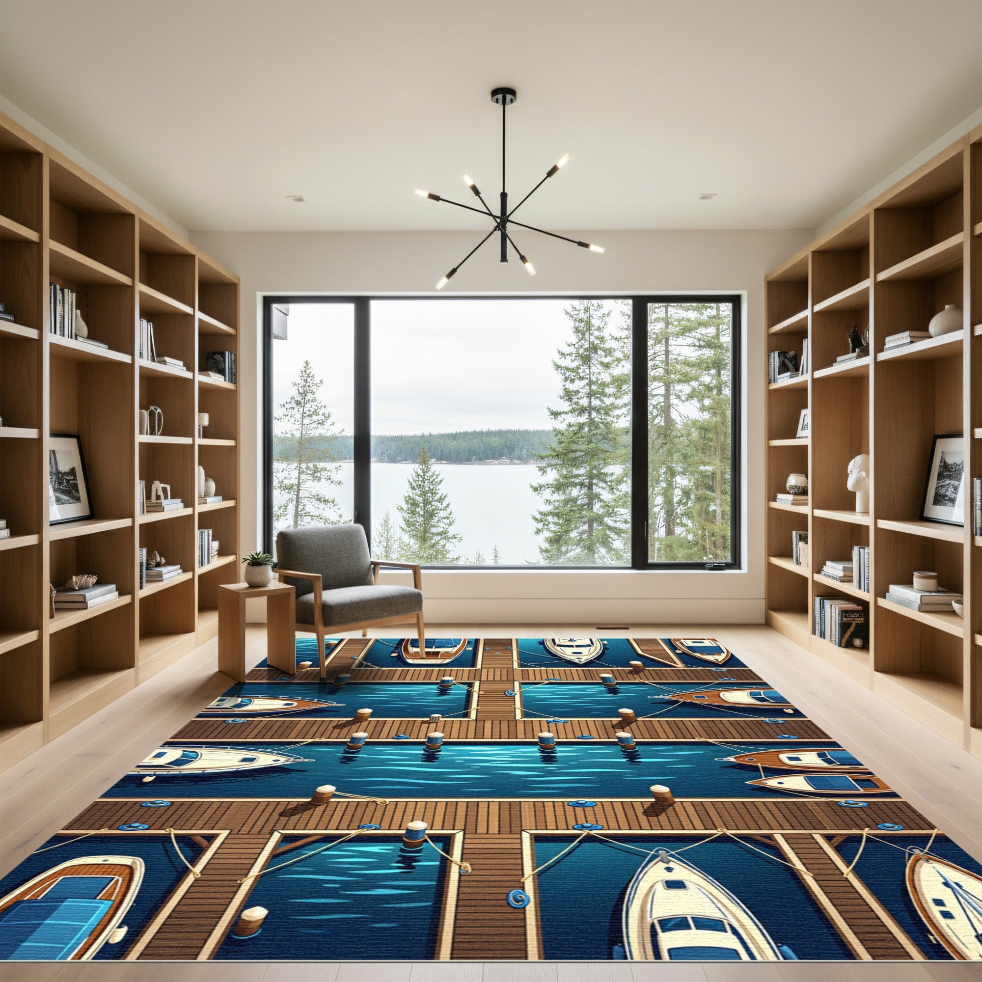 Aerial Blue Nautical Marina Mooring Rug