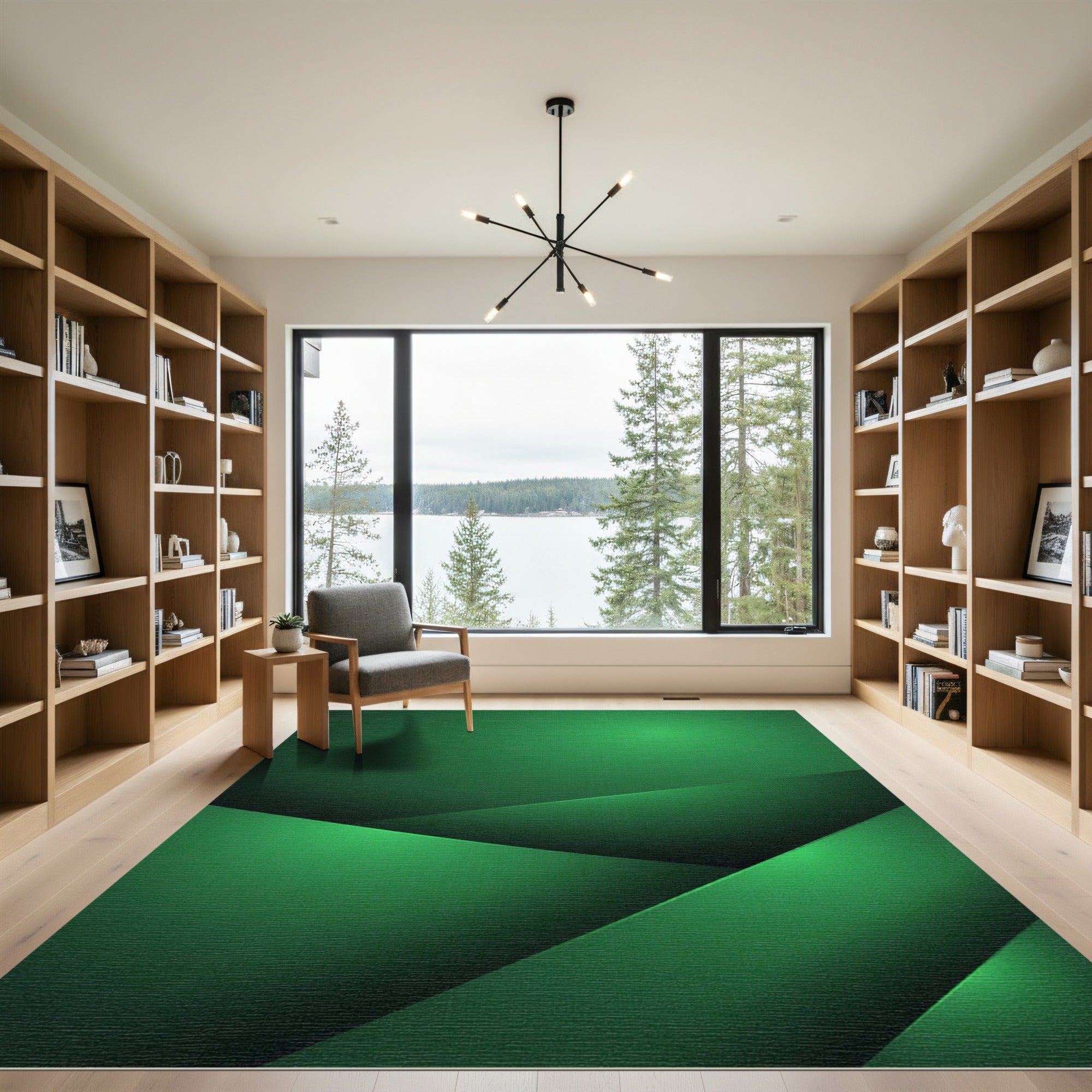 Modern Emerald Green Geometric Layers Rug