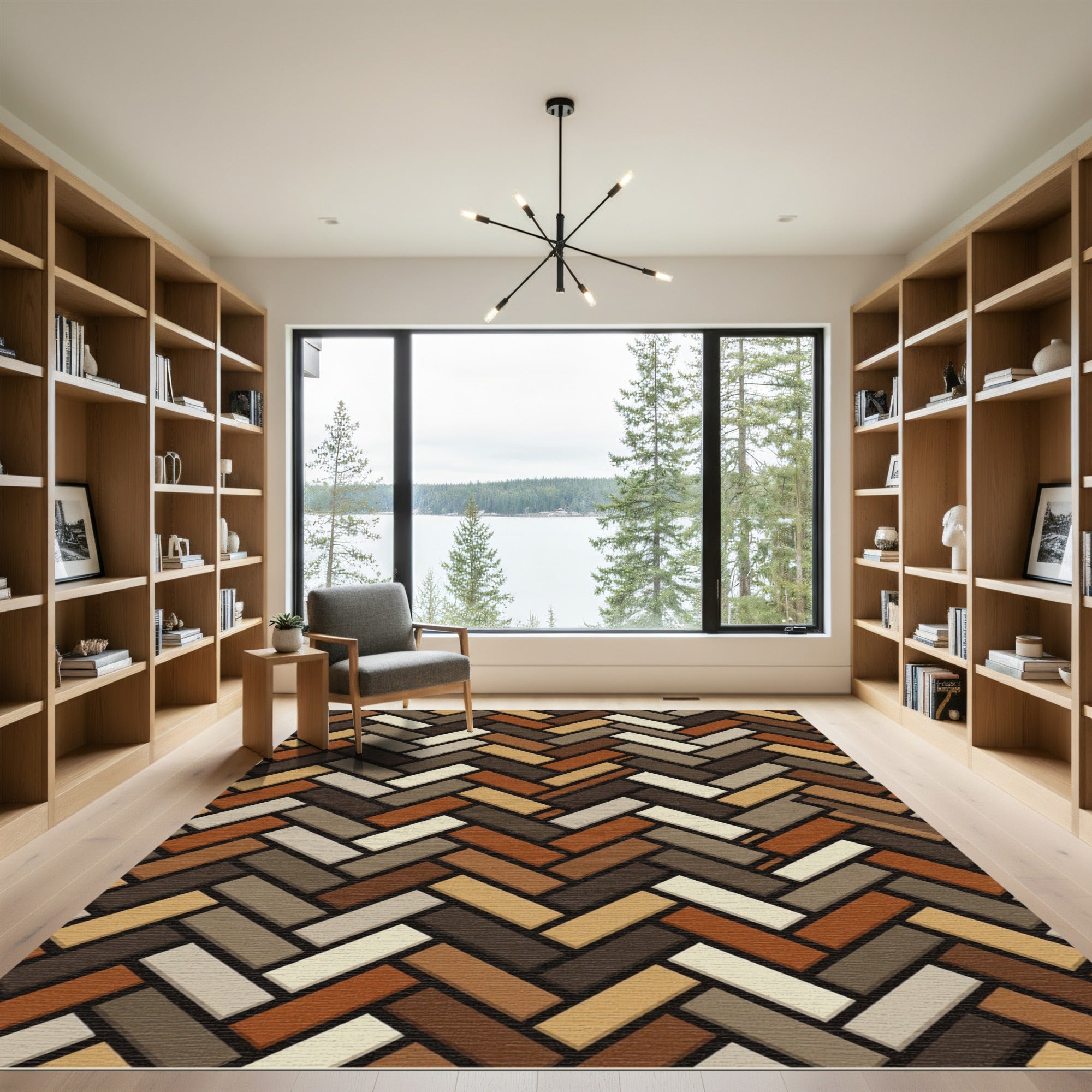 Earthy Tone Herringbone Texture Rug