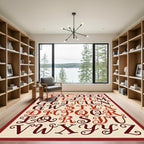 Bold Burgundy Alphabet Scroll Work Rug