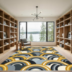 Mid Century Yellow Gray Rainbow Waves Rug