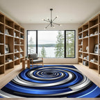 Metallic Blue Silver Spiraling Vortex Rug