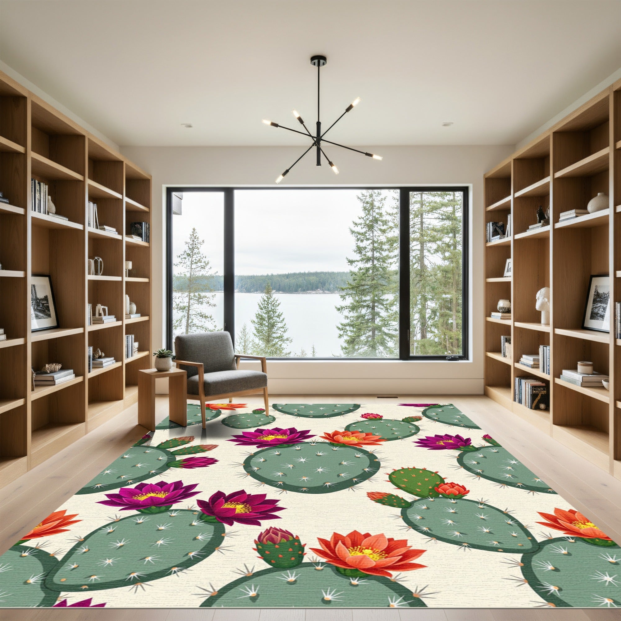 Vibrant Desert Cactus Floral Meadow Rug