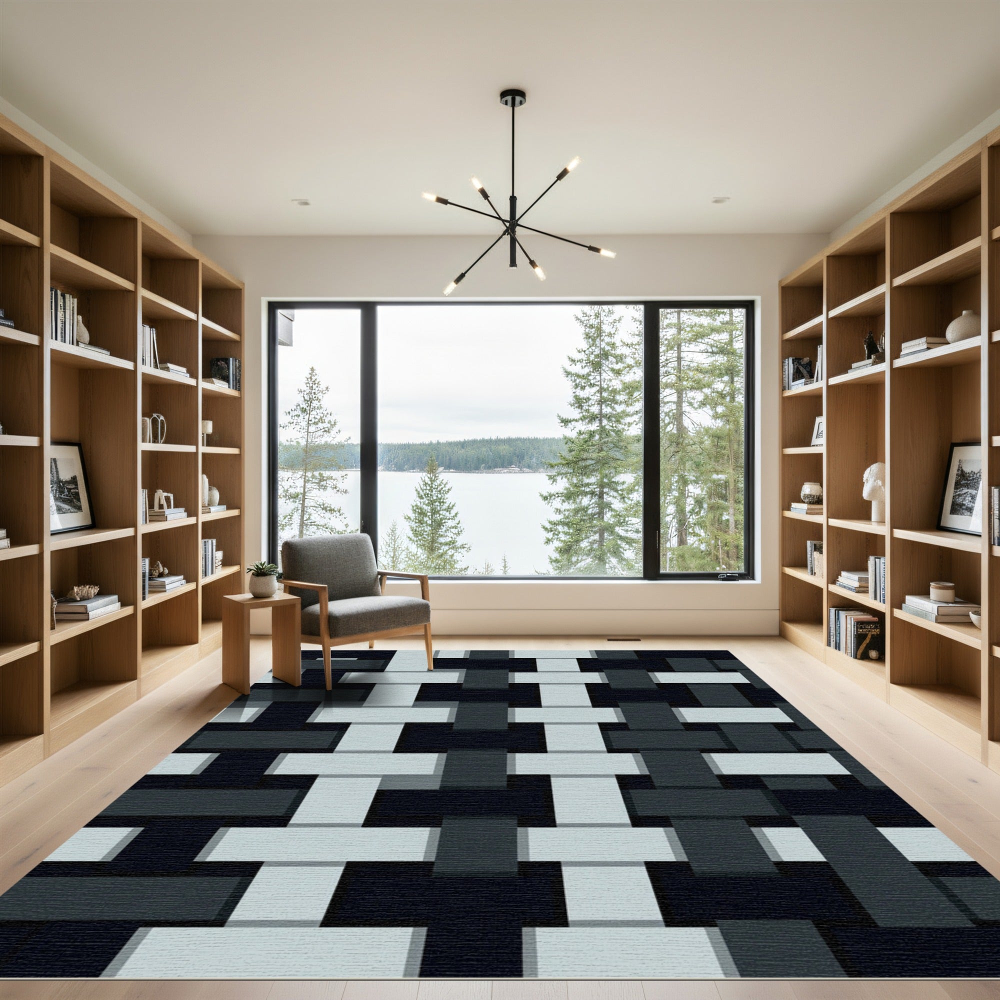 Modern Black and Light Gray Weave Rug