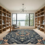 Elegant Teal and Peach Botanical Medallion Rug