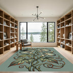 Muted Teal Morning Glory Botanical Swirl Rug