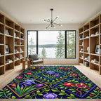 Vivid Botanic Pomegranate and Iris Tile Rug