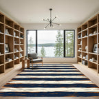 Navy and Cream Distressed Horizontal Stripe Rug