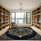 Elegant Gold Silver Victorian Star Medallion Rug