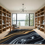 Golden Black Swirl Fluid Marble Rug