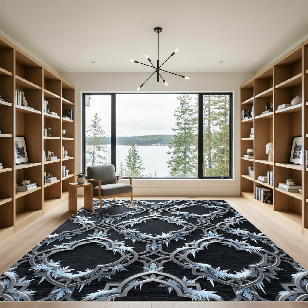 Frosted Silver Gothic Trellis Scroll Rug