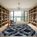 Frosted Silver Gothic Trellis Scroll Rug