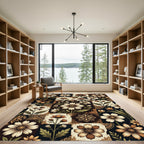 Earthy Floral Patchwork Botanical Tile Rug