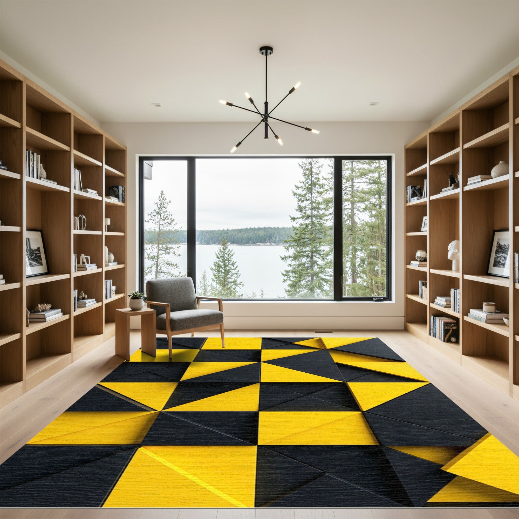 Bold Yellow Black Geometric Triangle Rug