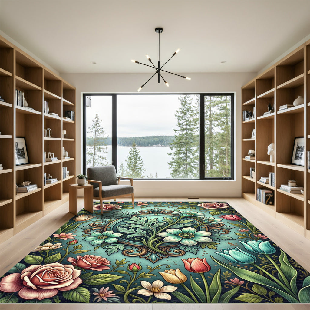 Sage Floral Medallion Antique Rose Bloom Rug