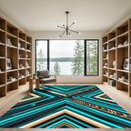 Bold Teal Chevron Geometric Accent Rug