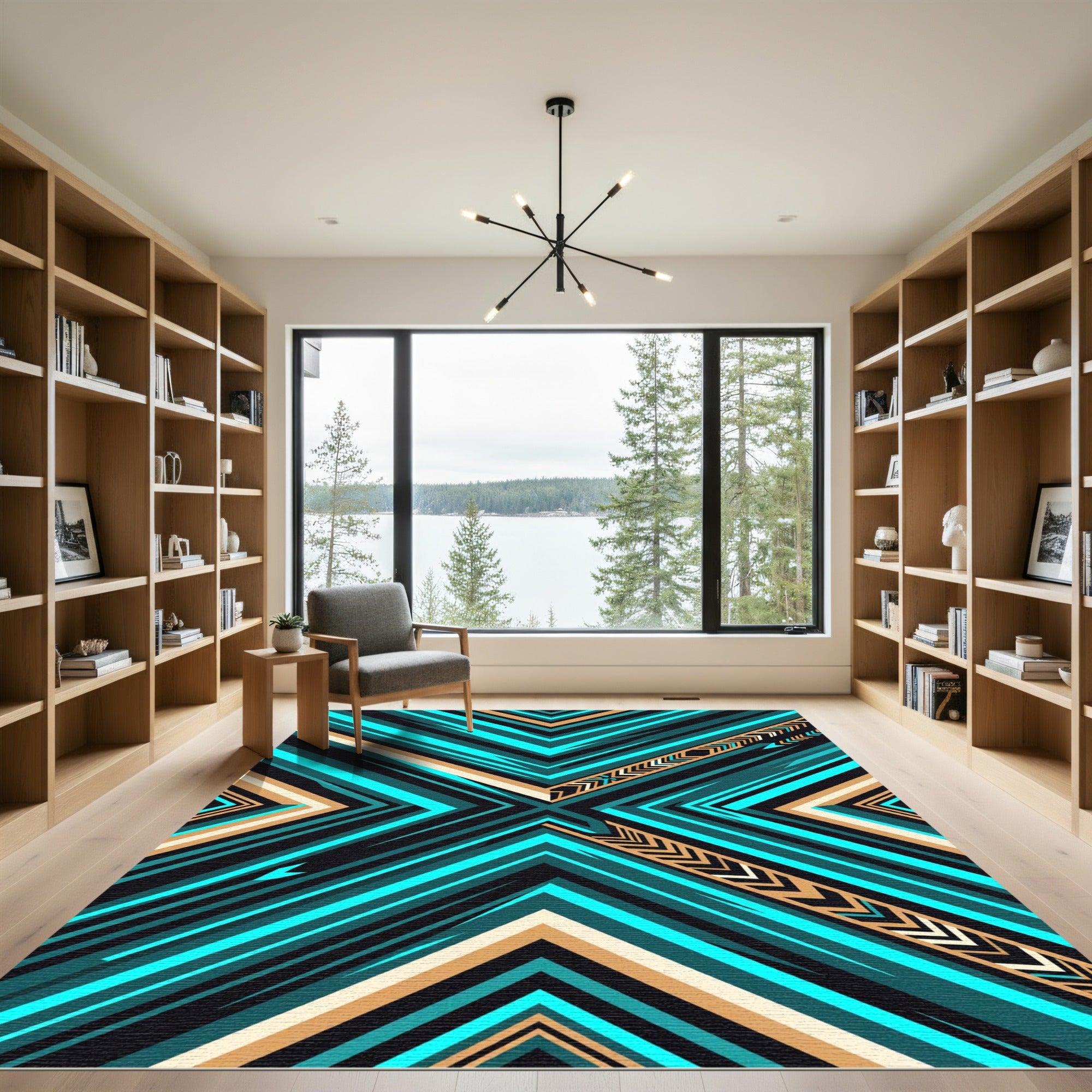 Bold Teal Chevron Geometric Accent Rug