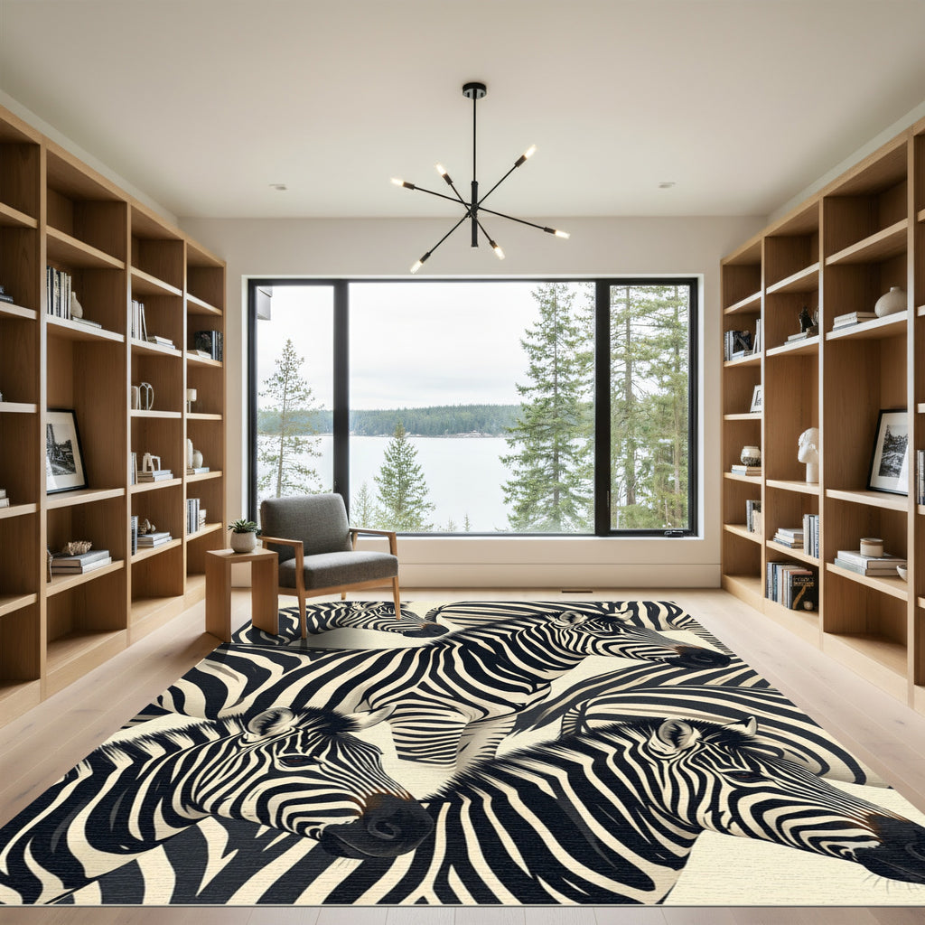 Bold Monochromatic Zebra Stripe Abstract Rug