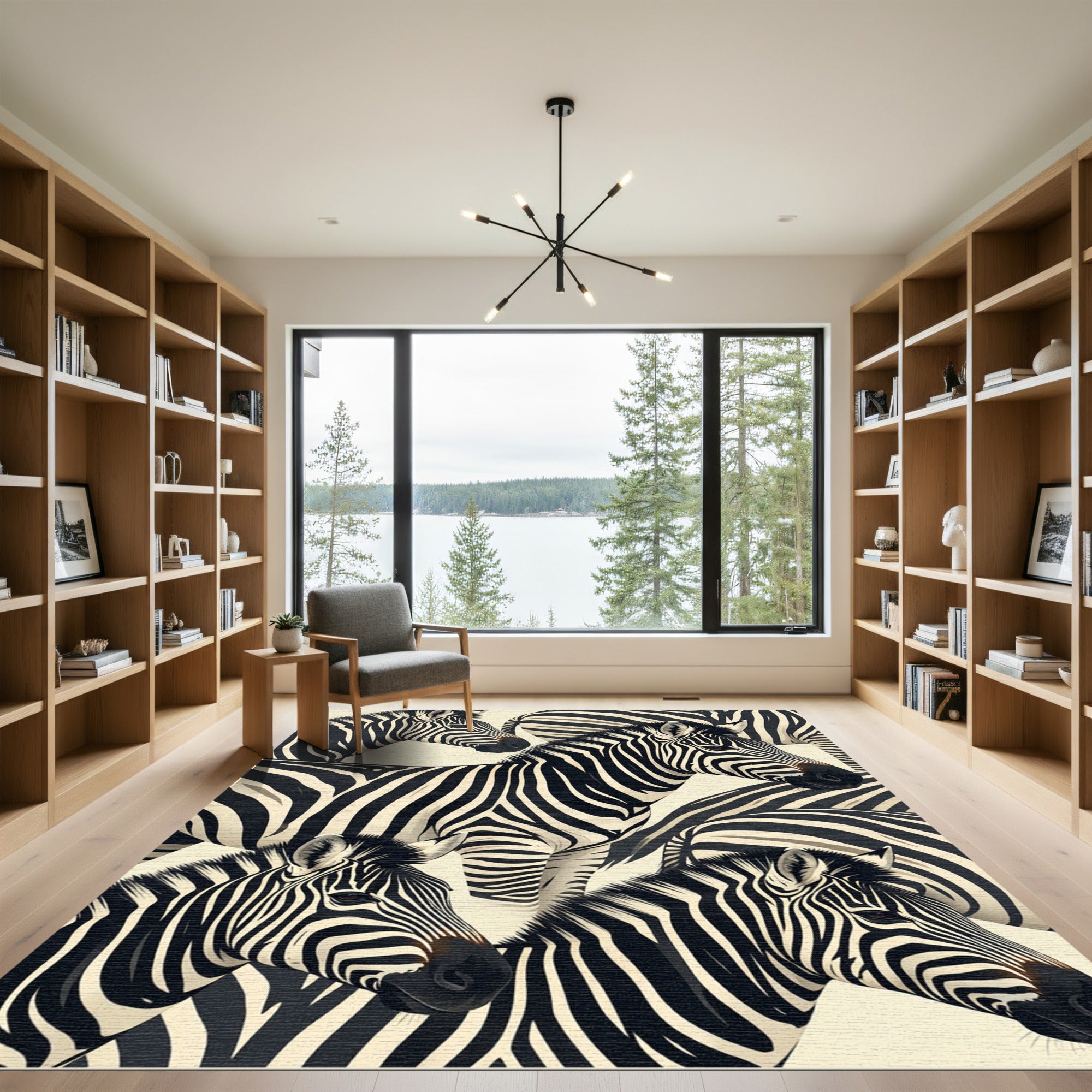 Bold Monochromatic Zebra Stripe Abstract Rug