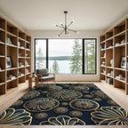 Gold Noir Floral Petal Medallion Rug